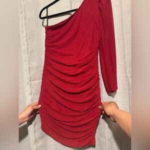 SHEIN Red Asymmetrical Ruched One-Shoulder Cocktail Dress